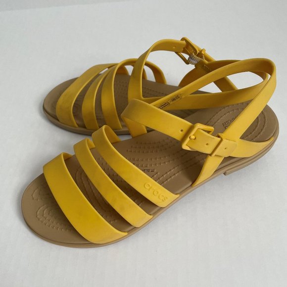 CROCS Shoes - Crocs Tulum Strappy Sandals Size 6 Canary Yellow/Tan 206107 Adjustable Buckle